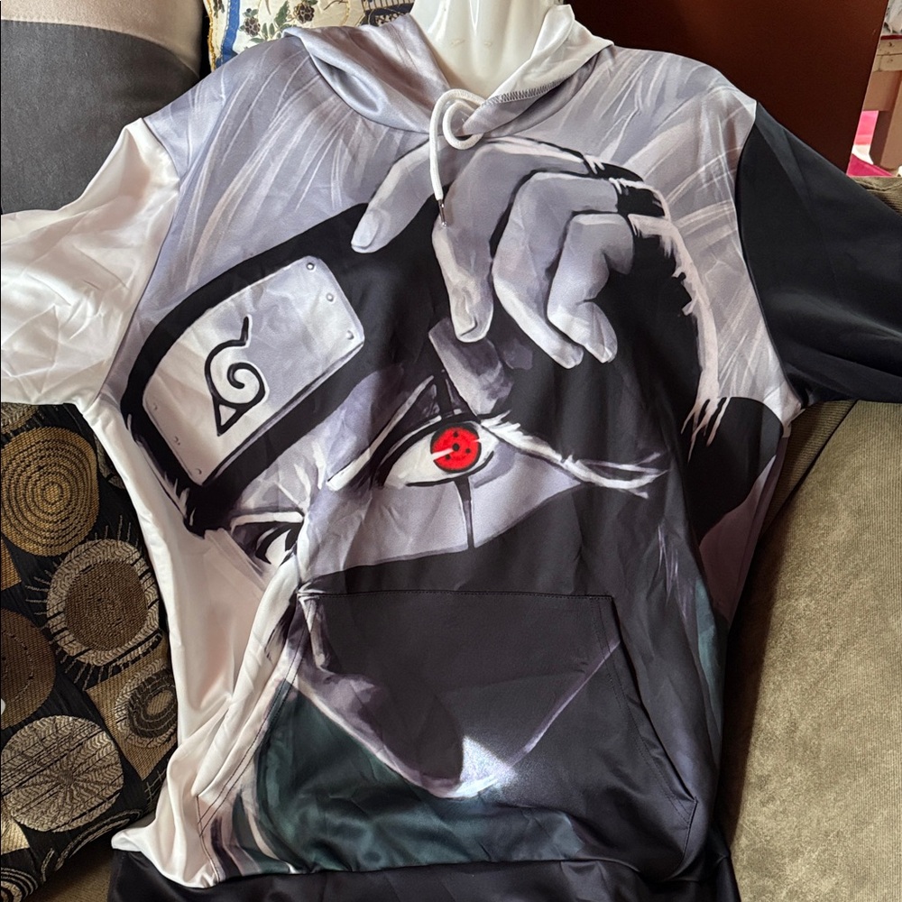 Anime Graphic Hoodie with Eye Design